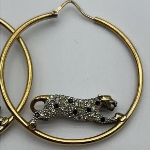 Vintage Airoldi Panther Hoop Earrings 925 Silver - Picture 3 of 4